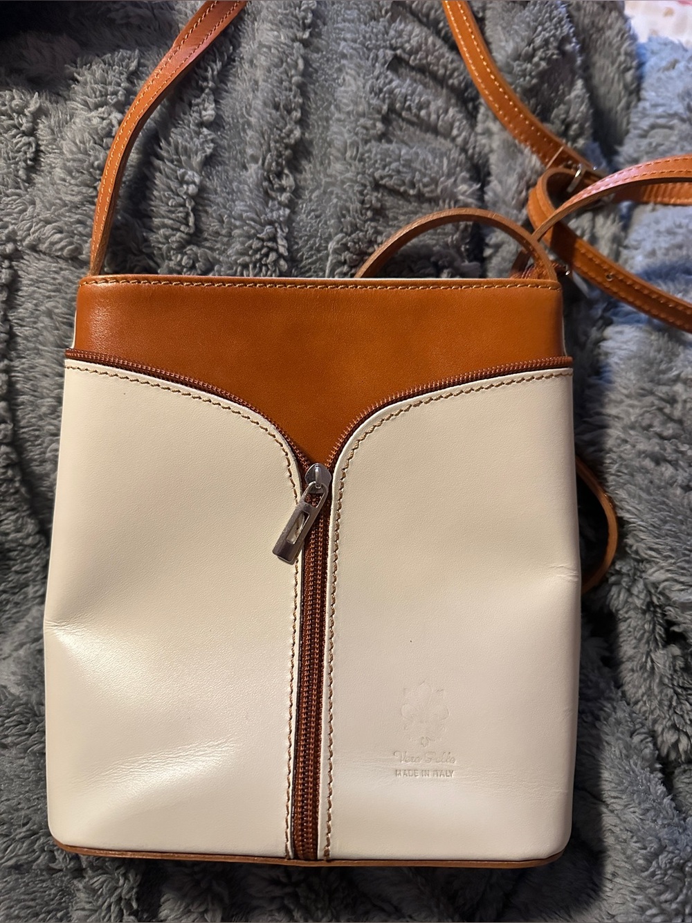 VERA PELLE Italian leather bag chic cream and Tan